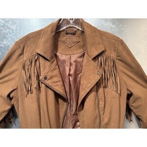 JouJou Faux Suede Leather Fringe Asymmetrical Zip Motorcycle Jacket Size Large